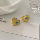 Heart Glaze Earring 1 Pair - 925 Silver Earring - Blue Heart - Yellow - One Size