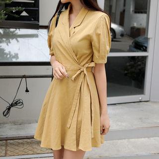 Linen Blend Tie-waist Wrap Minidress