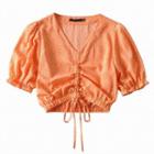 Dotted Short-sleeve Cropped Chiffon Blouse