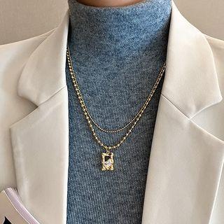 Bear Rhinestone Pendant Layered Alloy Necklace