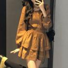 Long-sleeve Blouse / Tiered Mini A-line Skirt