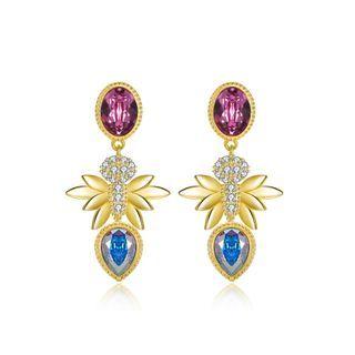 925 Sterling Silver Gold Plated Elegant Romantic Fashion Honeybee Earrings With Austrian Element Crystal Golden - One Size