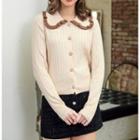 Long-sleeve Ruffle Trim Knit Top Almond - One Size