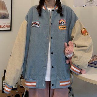 Applique Corduroy Baseball Jacket