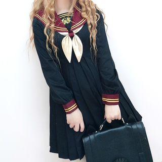 Short-sleeve Sailor Collar Pleated Mini Dress