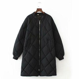 Plaid Zip Padded Long Coat