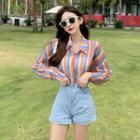 Gradient Stripe See-through Crop Chiffon Shirt