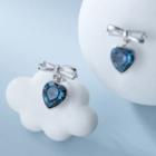 Heart Rhinestone Bow Sterling Silver Earring 1 Pair - Silver & Blue - One Size