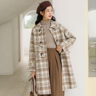 Plaid Toggle-front Coat
