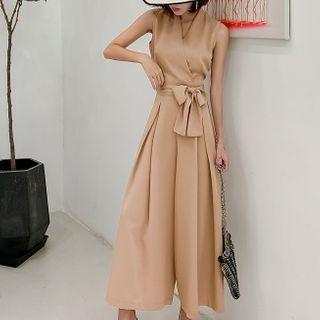 Sleeveless Tie-waist Wide Leg Jumpsuit