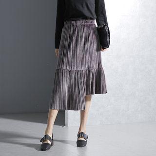 Velvet Asymmetric Pleated A-line Skirt