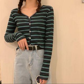 Striped Rib-knit Cardigan