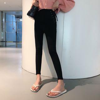 Lace-up Skinny Pants Black - One Size