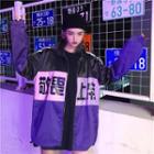 Color Block Chinese Character Zip Jacket