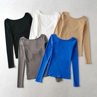 Long-sleeve Open-back Fitted Top