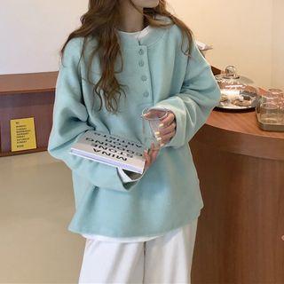 Round Neck Henley Plain Sweatshirt