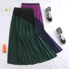 Color Block A-line Midi Pleated Skirt