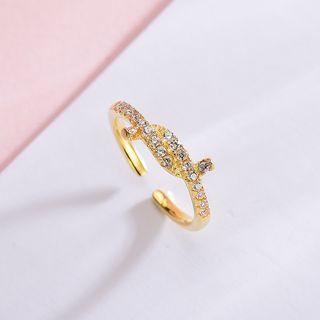 925 Sterling Rhinestone Twisted Open Ring Rs364 - Gold - One Size