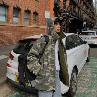 Camo Print Hooded Coat