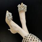 Pointy Dotted Bow Kitten-heel Pumps