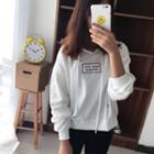 Distressed Embroidered Lettering Solid Color Hooded Tie-waist Sweatshirt