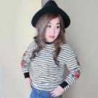 Floral Embroidered Striped Long-sleeve T-shirt