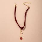 Heart Faux Pearl Pendant Faux Suede Choker Wine Red - One Size