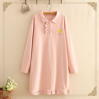 Banana Embroidered Long-sleeve Dress