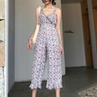 Floral Print V-neck Wide Leg Jumpsuit