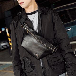 Plain Faux Leather Zip Sling Bag Black - One Size