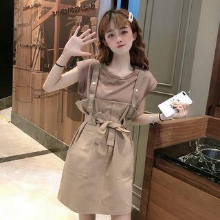 Tie Waist Shift Pinafore Dress / Short-sleeve T-shirt