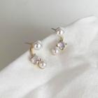 925 Sterling Silver Faux Pearl Rhinestone Earring 1 Pair - One Size