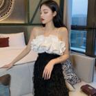 Ruffled Camisole Top / Fringed Midi A-line Skirt