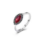925 Sterling Silver Simple Fashion Geometric Adjustable Ring With Red Austrian Element Crystal Silver - One Size