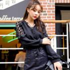 Tie-neck Ruffled Lace-panel Top