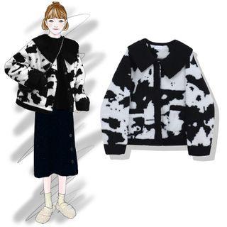 Cow Printed Collared Jacket