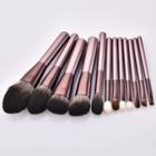 Set Of 12: Makeup Brush With Wooden Handle T-12-062 - Purple - One Size