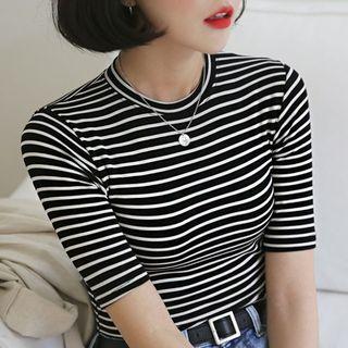 Crew-neck Stripe Slim T-shirt