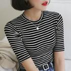 Crew-neck Stripe Slim T-shirt