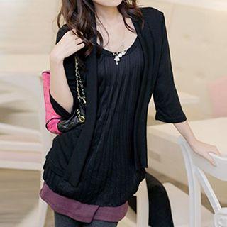 Mock Two-piece 3/4-sleeve Top
