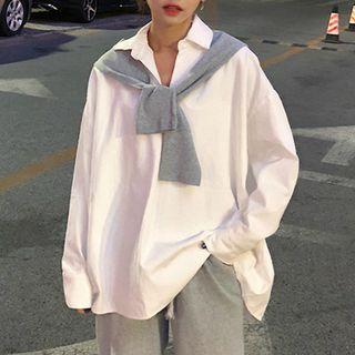 V-neck Long-sleeve T-shirt With Cape
