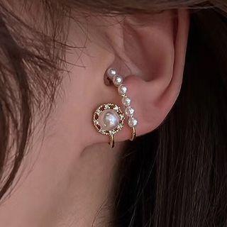 Faux Pearl Layered Ear Cuff 1 Pair - Double Layers Faux Pearl - Gold - One Size