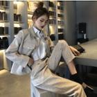 Plain Jacket / Mini Skirt / Cropped Pants / Bow-accent Long-sleeve Blouse