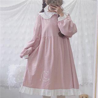 Wide Medium Long Long-sleeve Peter Pan Collar Dress