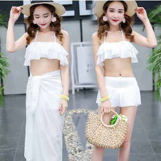 Set Of 3: Cover-up + Frill-trim Bikini Top + Swim Skirt