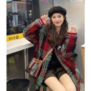 Plaid Cardigan Plaid - Red & Green - One Size