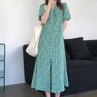 Floral Short-sleeve Midi A-line Dress Dress - Floral - Green - One Size