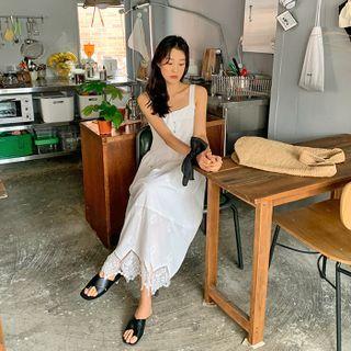 Lace-hem Long Pinafore Dress