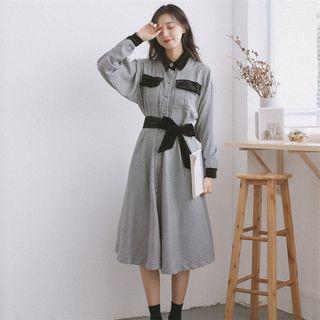 Plaid Collared Long-sleeve A-line Dress