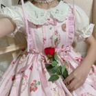 Bell-sleeve Print Lace Trim A-line Dress